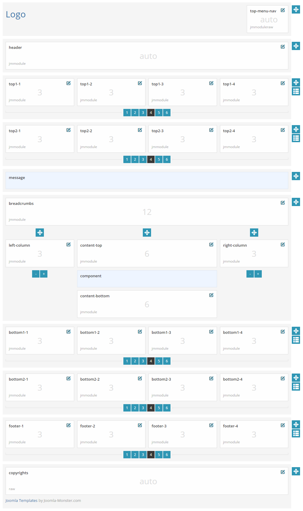 Module positions for normal and large screen